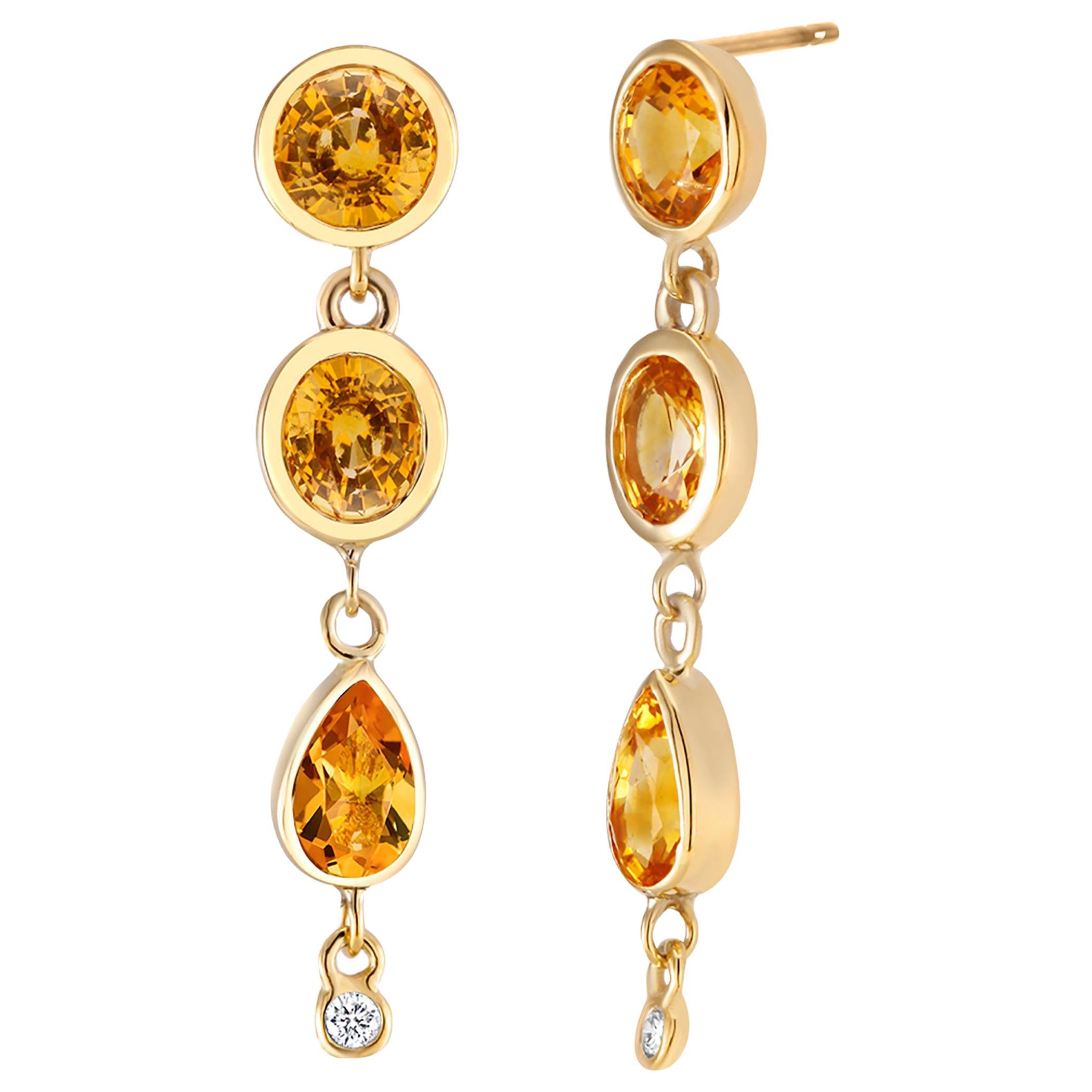 Diamond and Yellow Sapphire Gold Drop Earrings Weighing 6.33 Carat