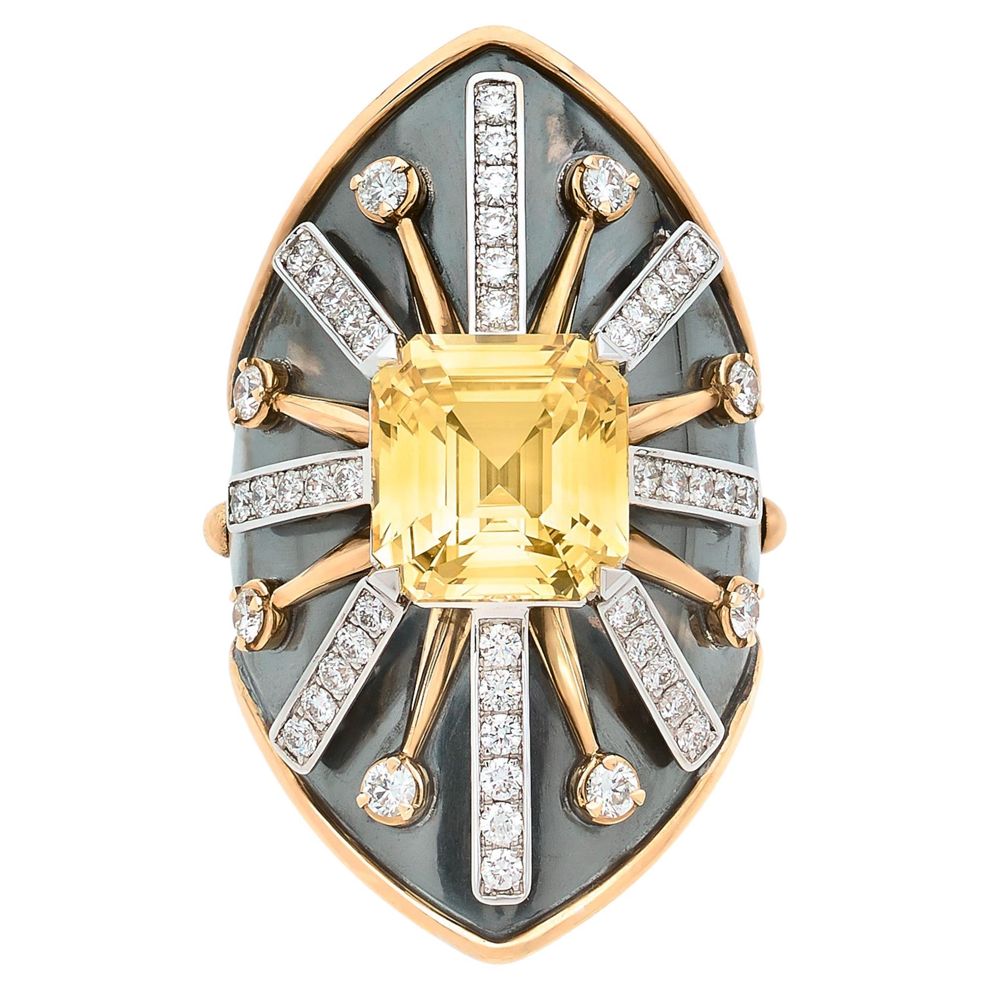 Yellow Sapphire & Diamond Ecu Ring in 18k Gold by Elie Top