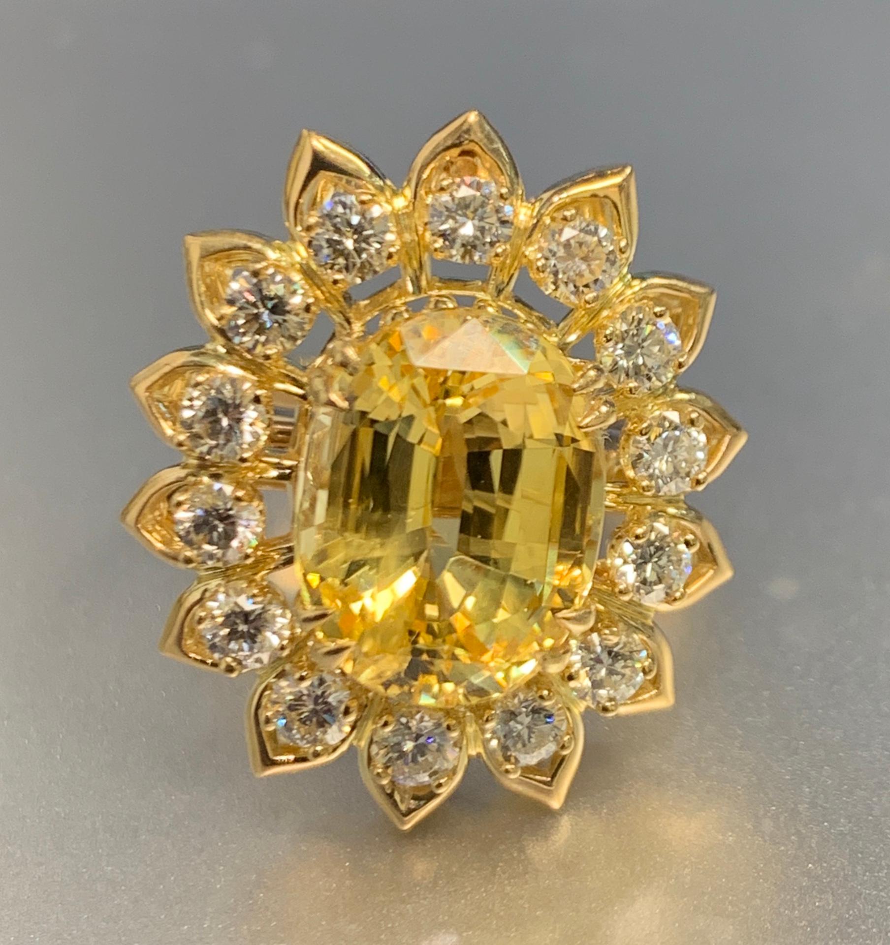 Women's Yellow Sapphire & Diamond Flower Cocktail Ring For Sale
