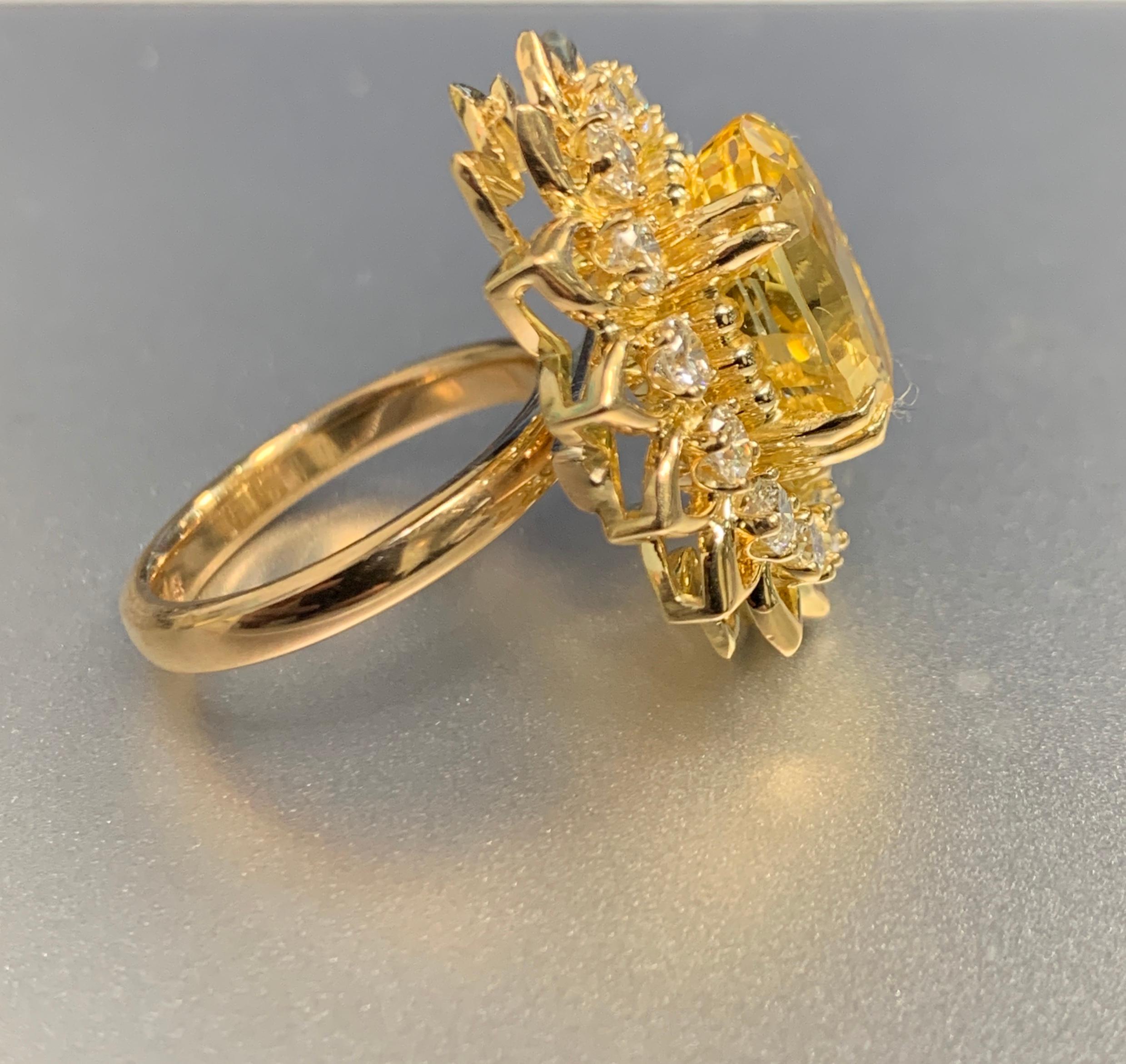 Yellow Sapphire & Diamond Flower Cocktail Ring For Sale 1