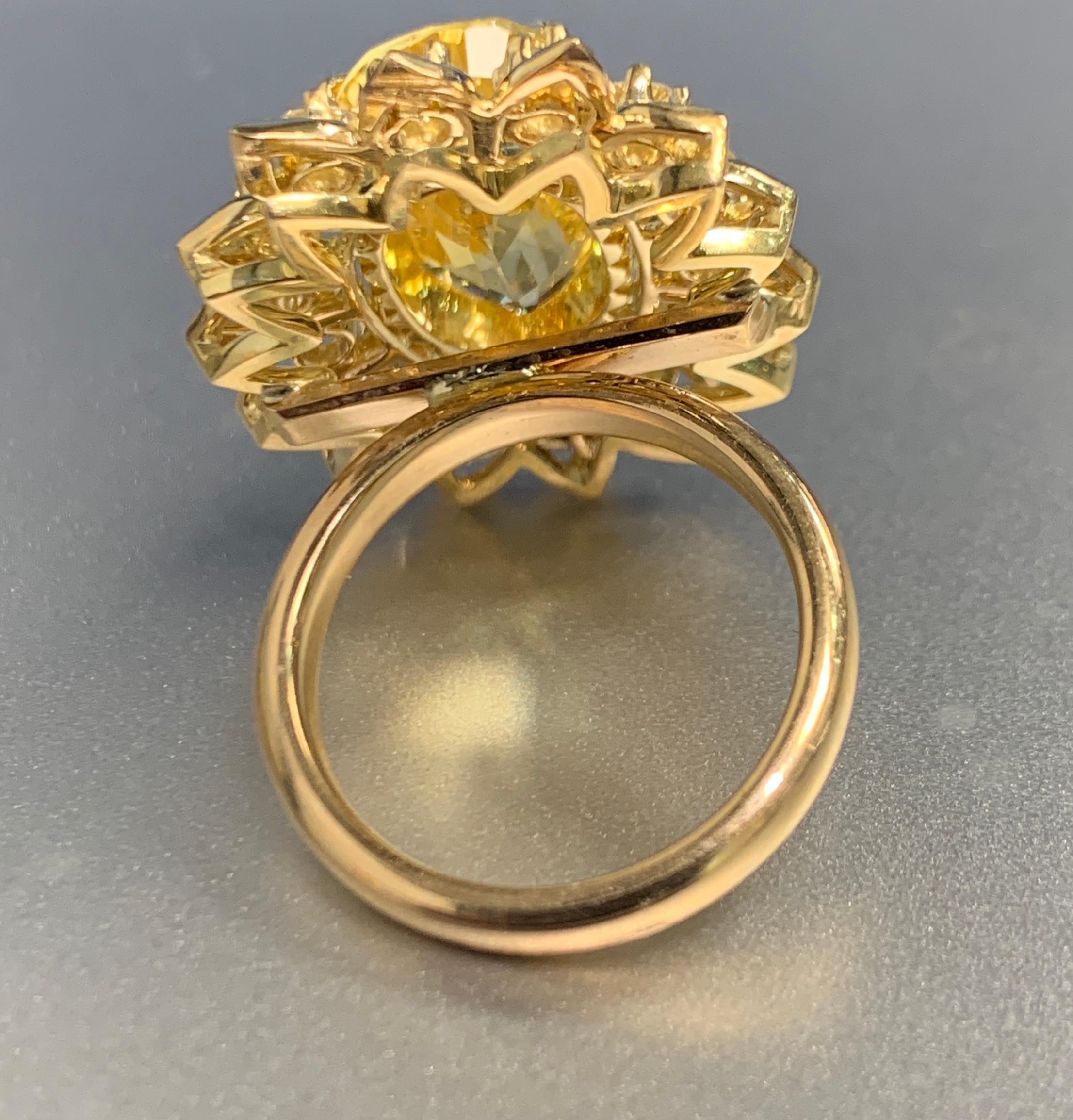Yellow Sapphire & Diamond Flower Cocktail Ring For Sale 2