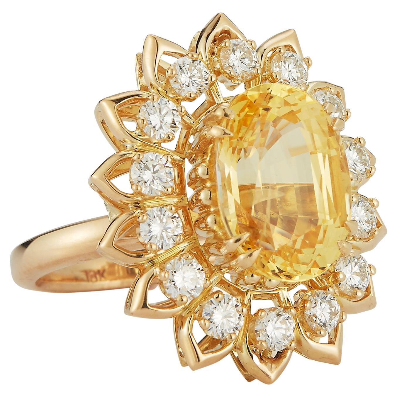 Yellow Sapphire & Diamond Flower Cocktail Ring For Sale