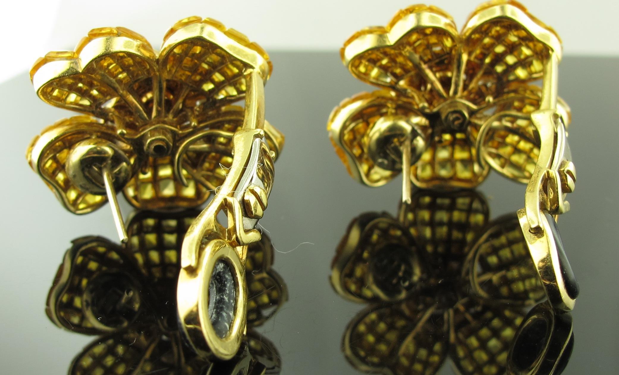 Yellow Sapphire and Diamond Flower Earrings set in 18 karat yellow gold