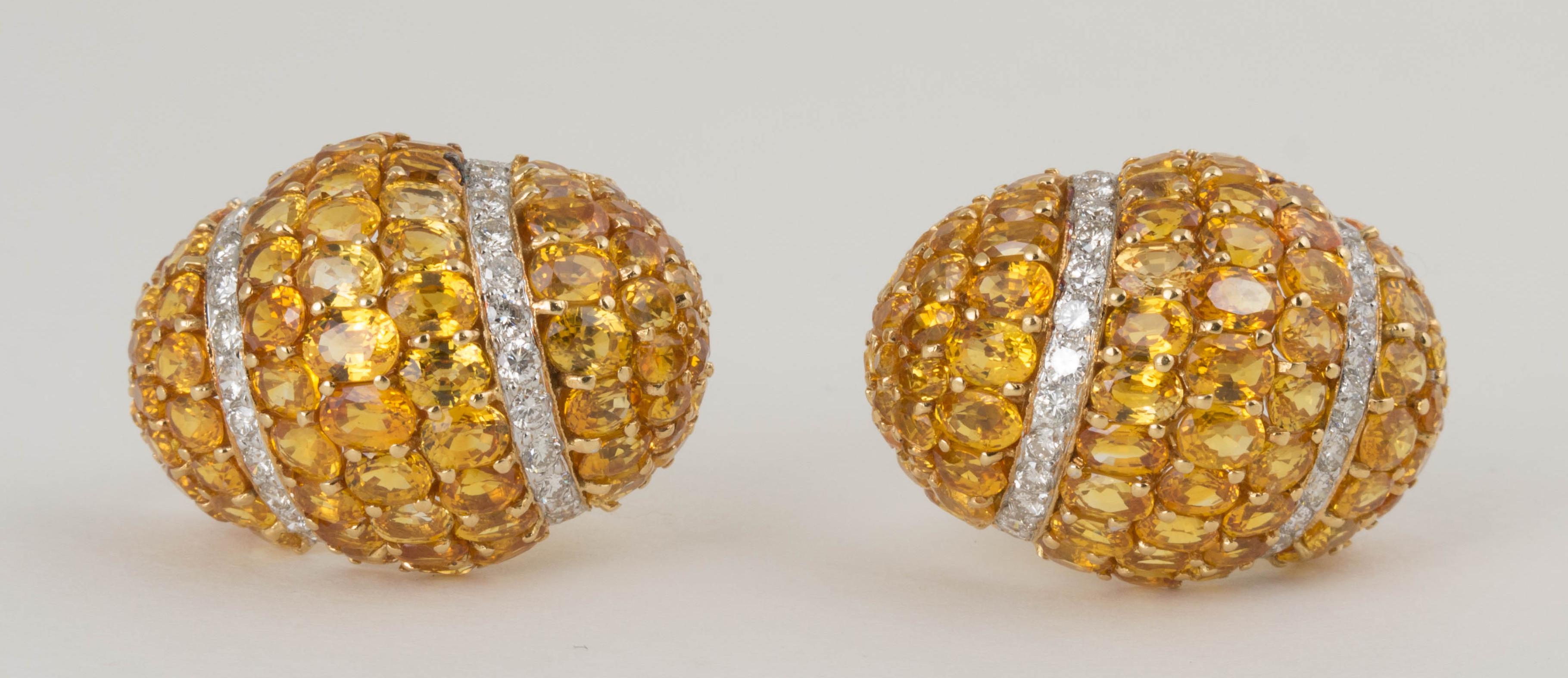 Women's Yellow Sapphire Diamond Gold Platinum Earrings For Sale