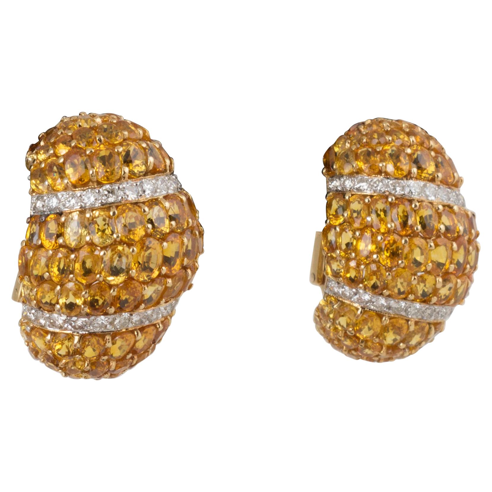 Yellow Sapphire Diamond Gold Platinum Earrings For Sale