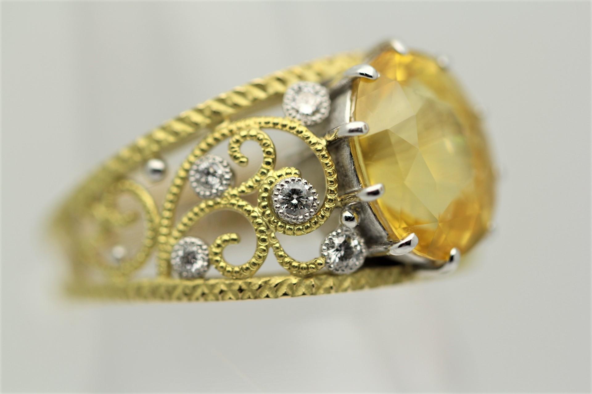 Mixed Cut Yellow Sapphire Diamond Gold & Platinum Two-Tone Ring For Sale
