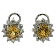 Yellow Sapphire Diamond Halo Platinum Stud Earrings
