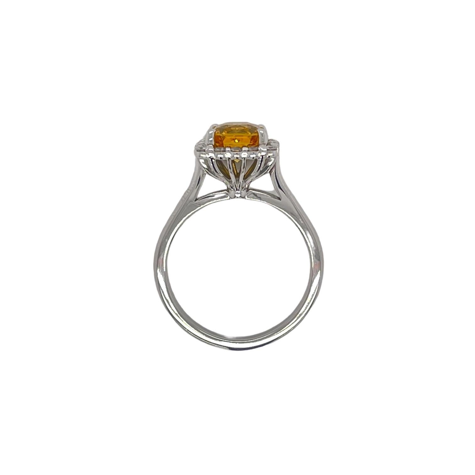 Contemporary Yellow Sapphire & Diamond Halo Ring in 18K White Gold For Sale