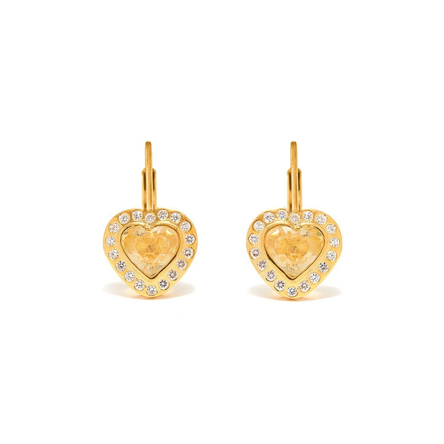 Contemporary Yellow Sapphire Diamond Heart Earrings For Sale