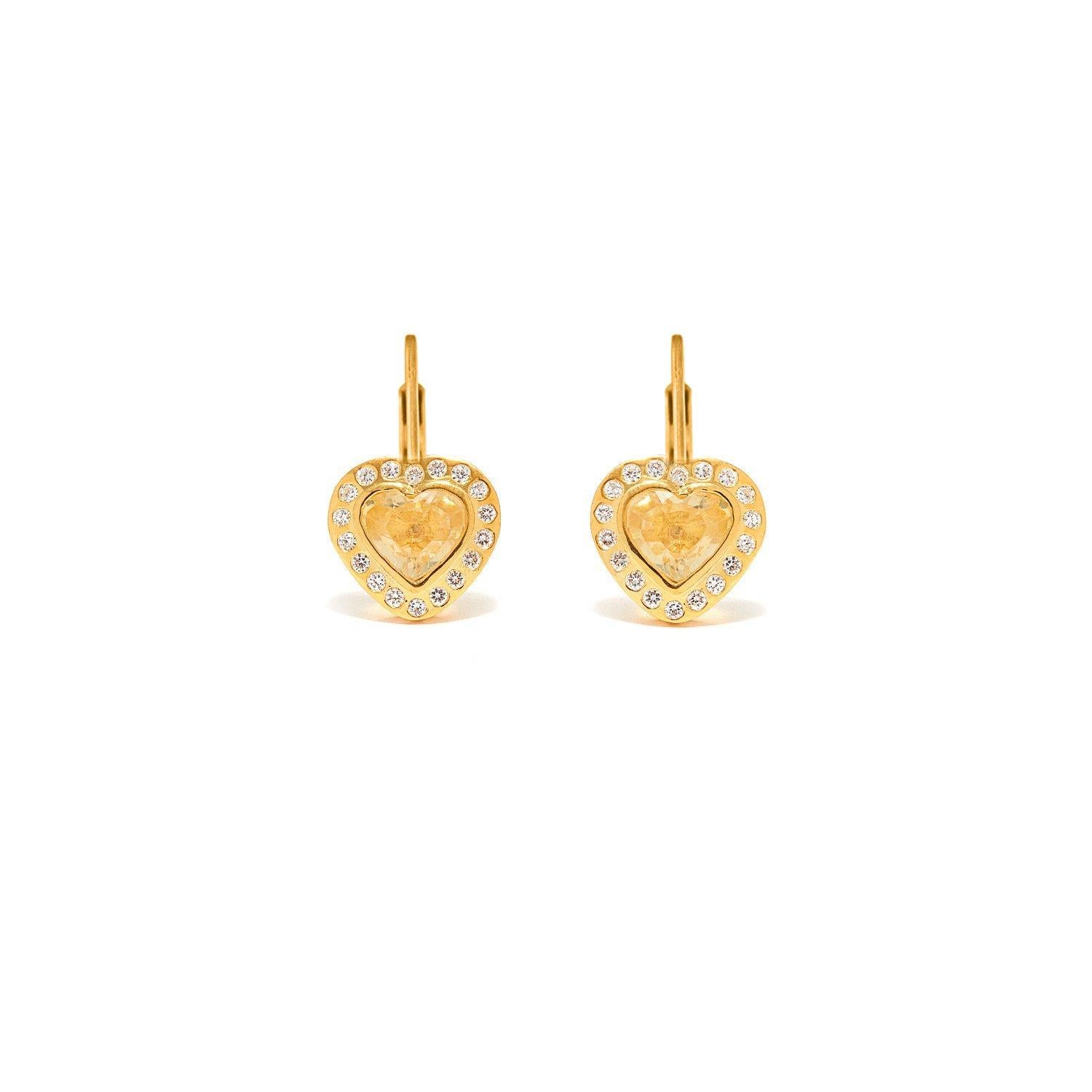 Heart Cut Yellow Sapphire Diamond Heart Earrings For Sale