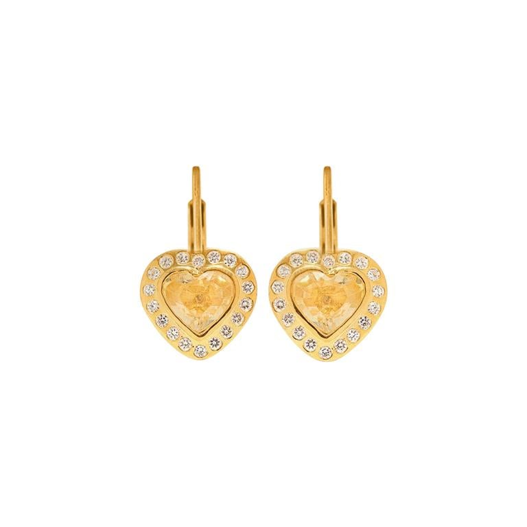 Yellow Sapphire Diamond Heart Earrings