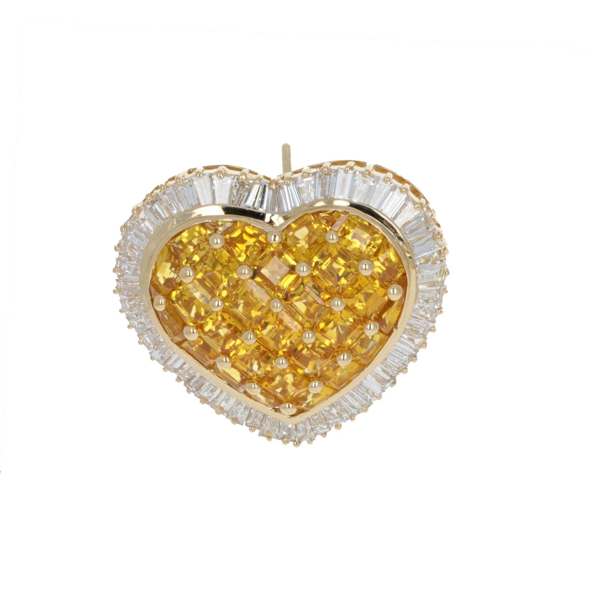Retro Yellow Sapphire Diamond Heart Shape Lever-Back Stud Earrings For Sale