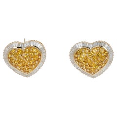 Yellow Sapphire Diamond Heart Shape Lever-Back Stud Earrings