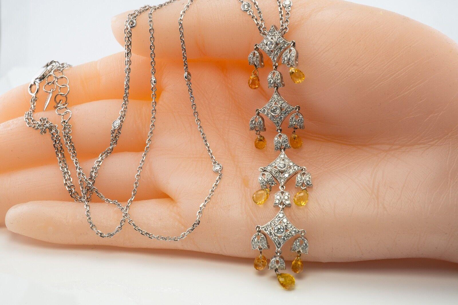 Yellow Sapphire Diamond Necklace Pendant 18K White Gold 1.85 TDW For Sale 6