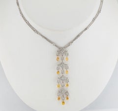 Yellow Sapphire Diamond Necklace Pendant 18K White Gold 1.85 TDW