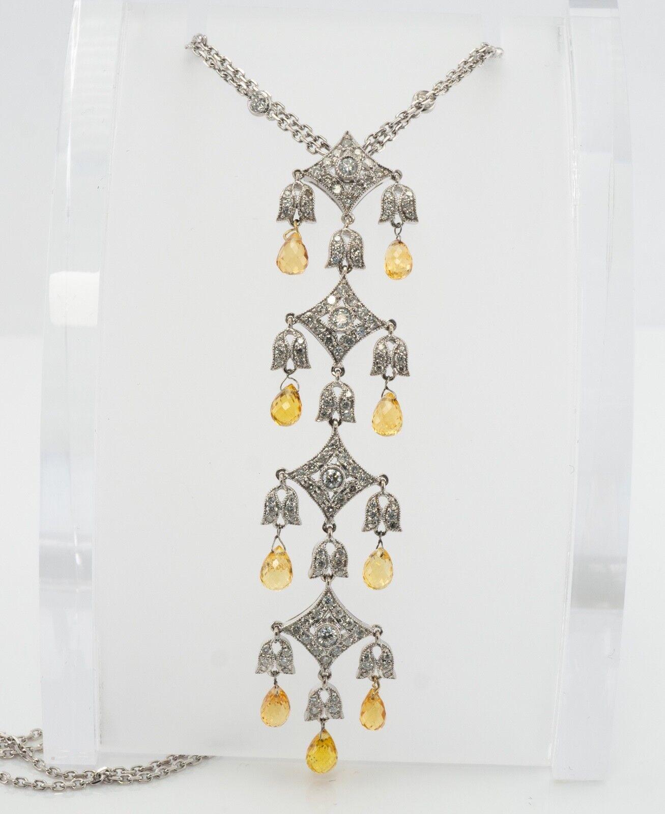 Gelber Saphir Diamant Halskette Anhänger 18K Weißgold 1,85 TDW (Briolette) im Angebot