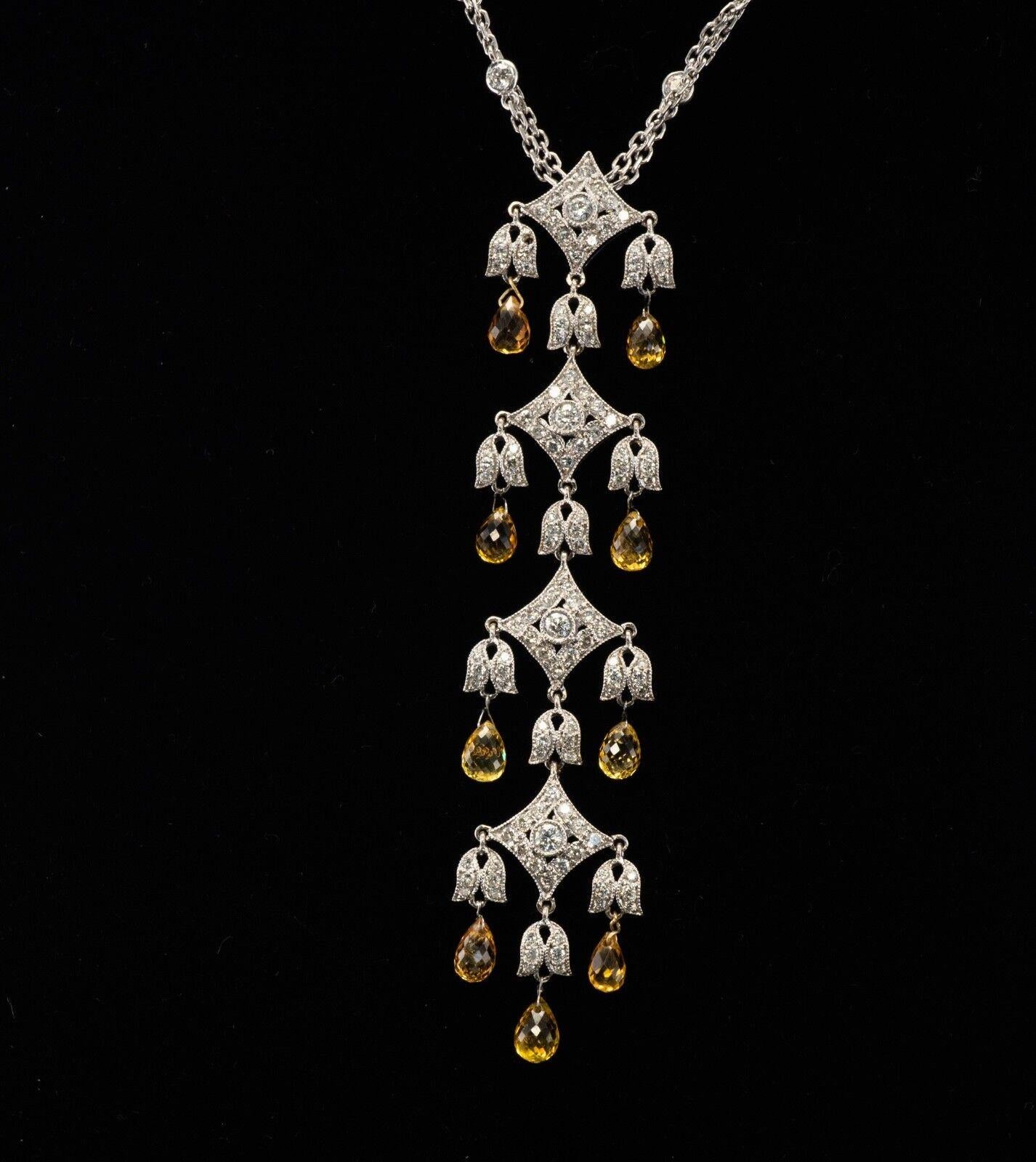 Yellow Sapphire Diamond Necklace Pendant 18K White Gold 1.85 TDW In Good Condition For Sale In East Brunswick, NJ