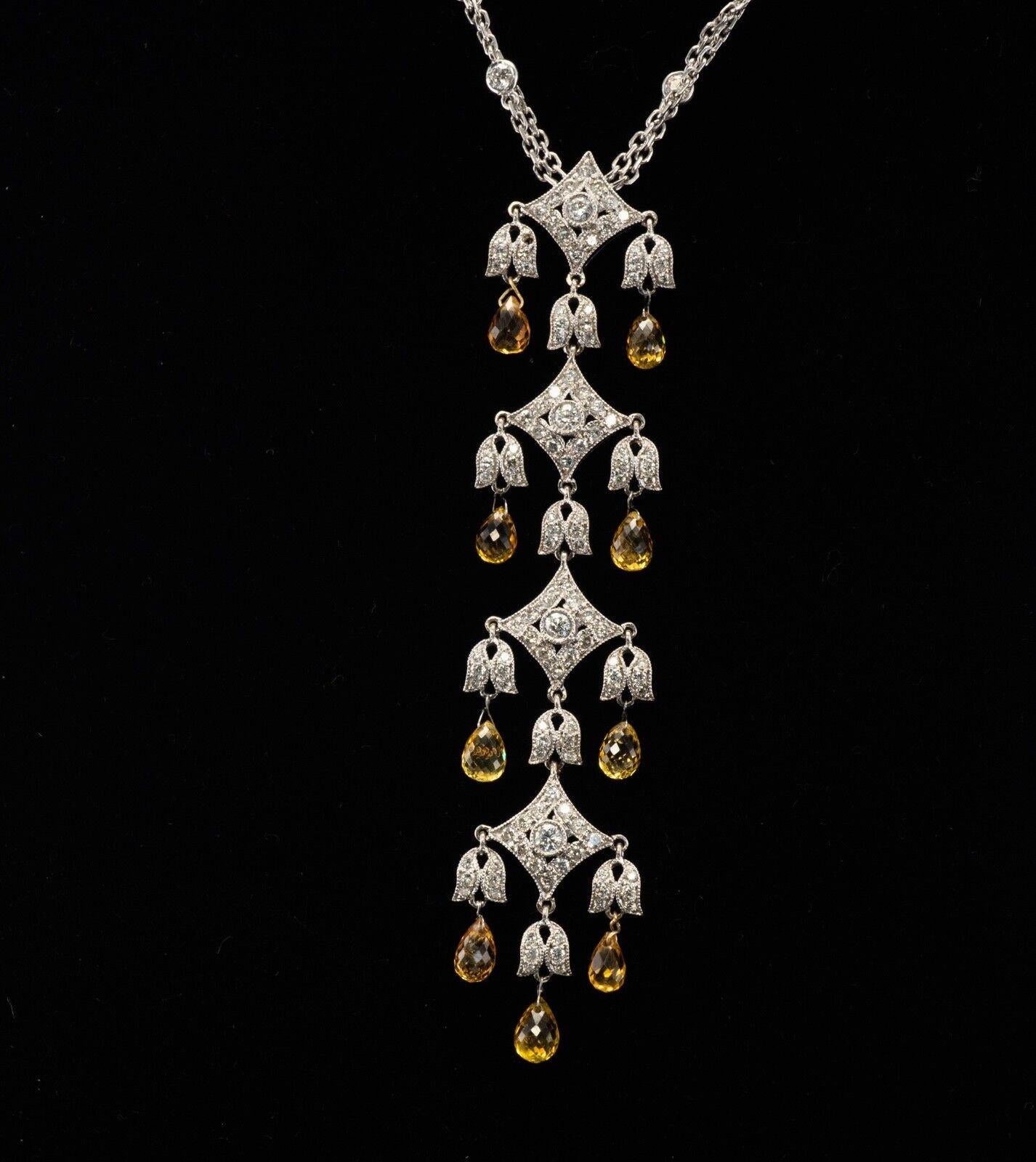 Gelber Saphir Diamant Halskette Anhänger 18K Weißgold 1,85 TDW im Zustand „Gut“ im Angebot in East Brunswick, NJ