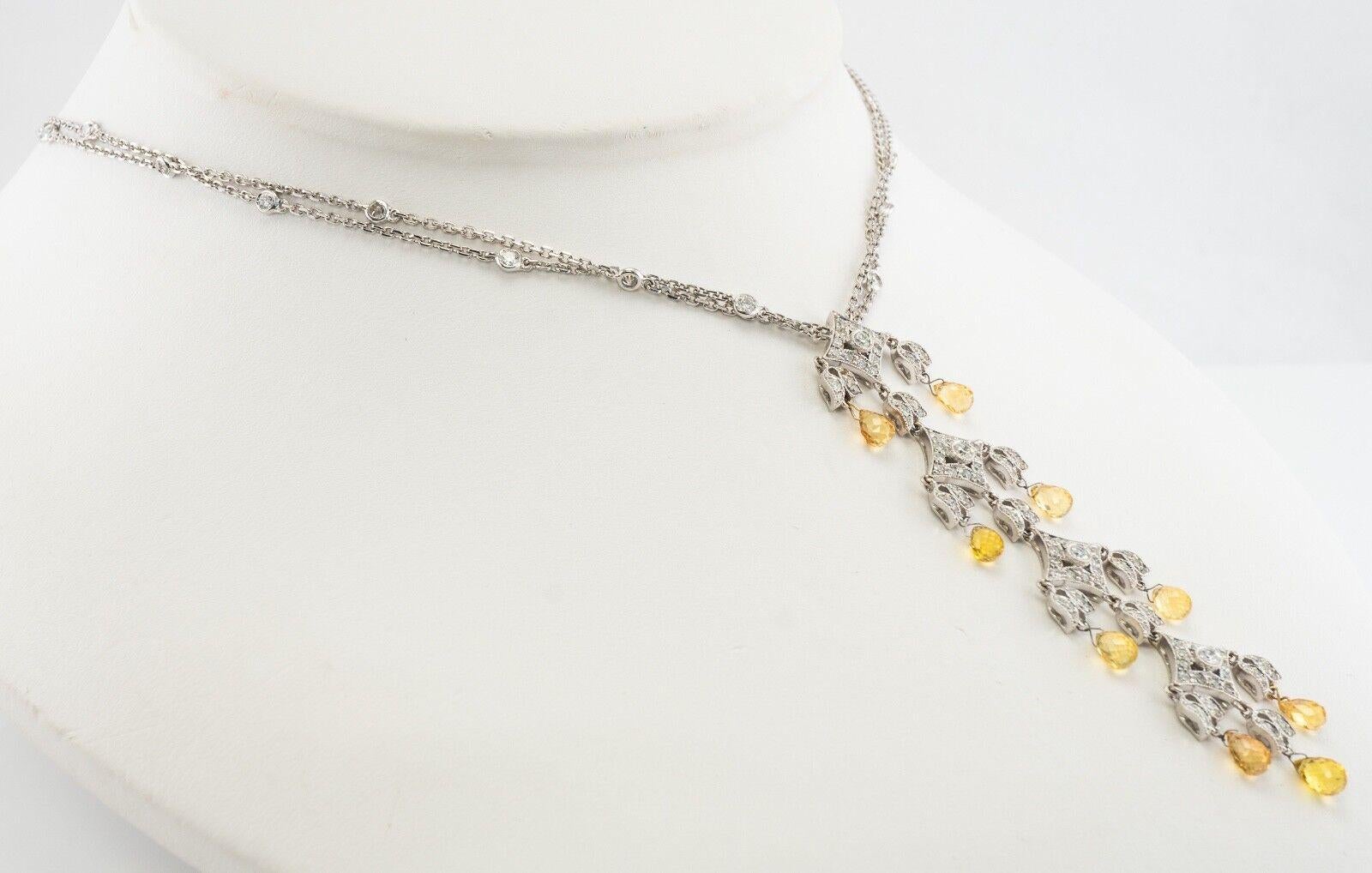 Women's Yellow Sapphire Diamond Necklace Pendant 18K White Gold 1.85 TDW For Sale