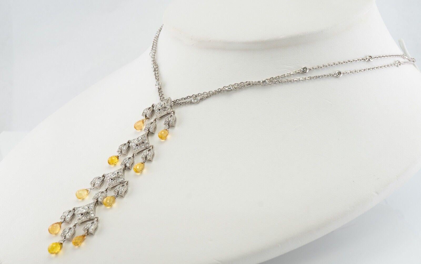 Yellow Sapphire Diamond Necklace Pendant 18K White Gold 1.85 TDW For Sale 1