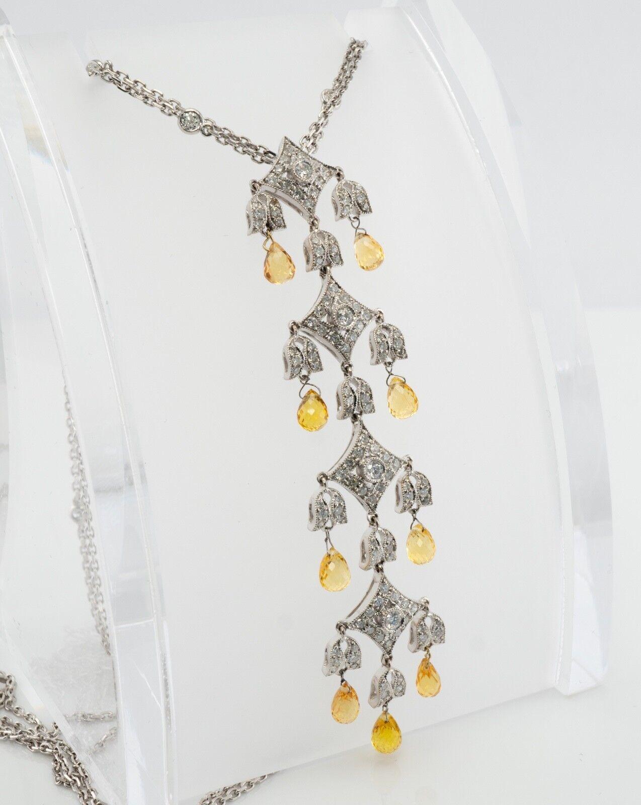 Yellow Sapphire Diamond Necklace Pendant 18K White Gold 1.85 TDW For Sale 2