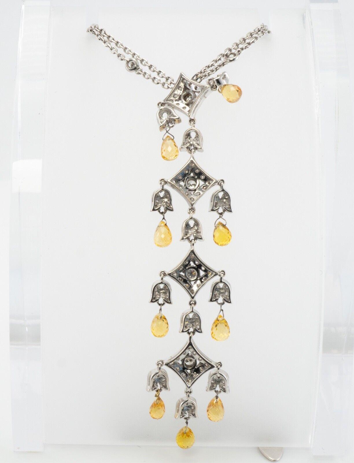 Yellow Sapphire Diamond Necklace Pendant 18K White Gold 1.85 TDW For Sale 3