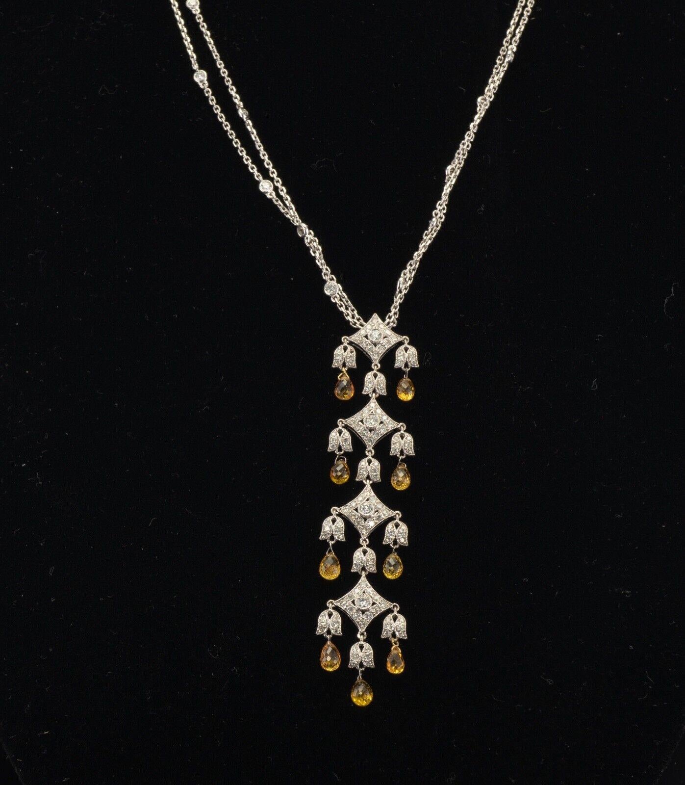 Yellow Sapphire Diamond Necklace Pendant 18K White Gold 1.85 TDW For Sale 4