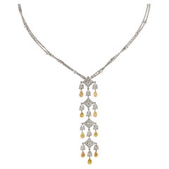 Vintage Yellow Sapphire Diamond Necklace Pendant 18K White Gold 1.85 TDW