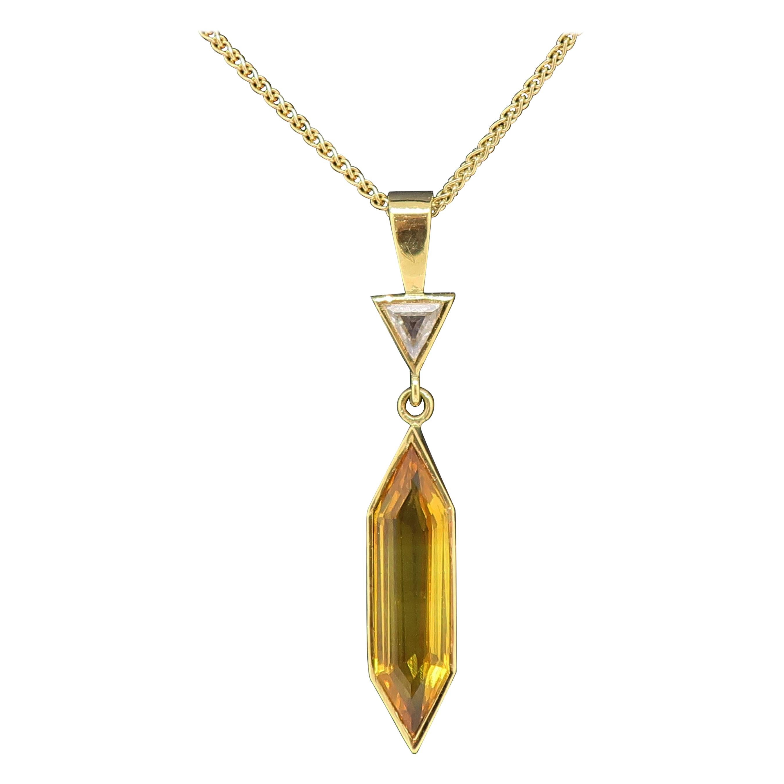 Yellow Sapphire & Diamond Pendant 18 Karat Yellow Gold For Sale