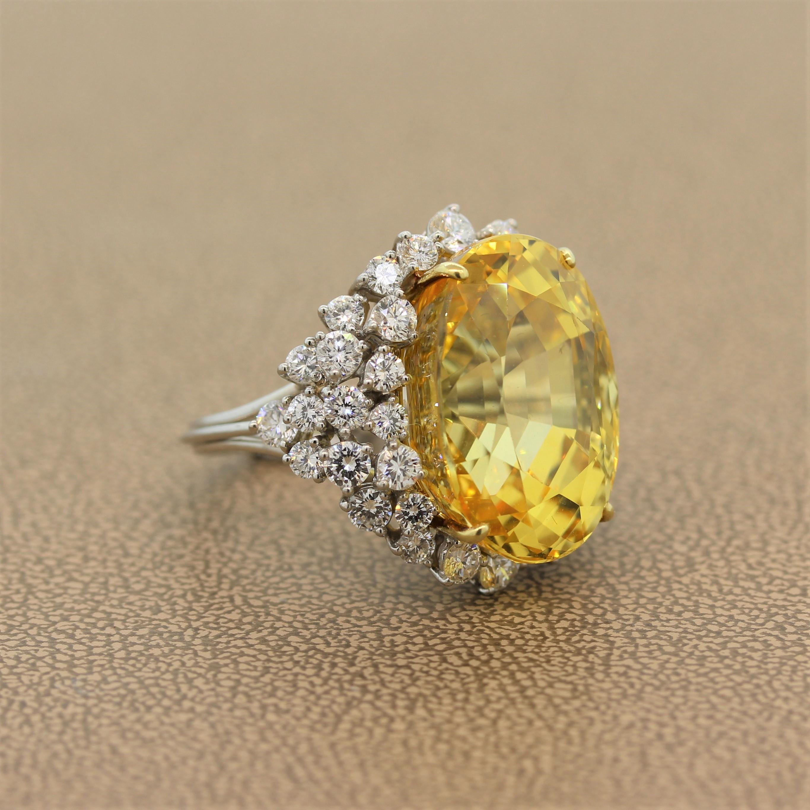 Yellow Sapphire Diamond Platinum Ring, AGL Certified In New Condition In Beverly Hills, CA