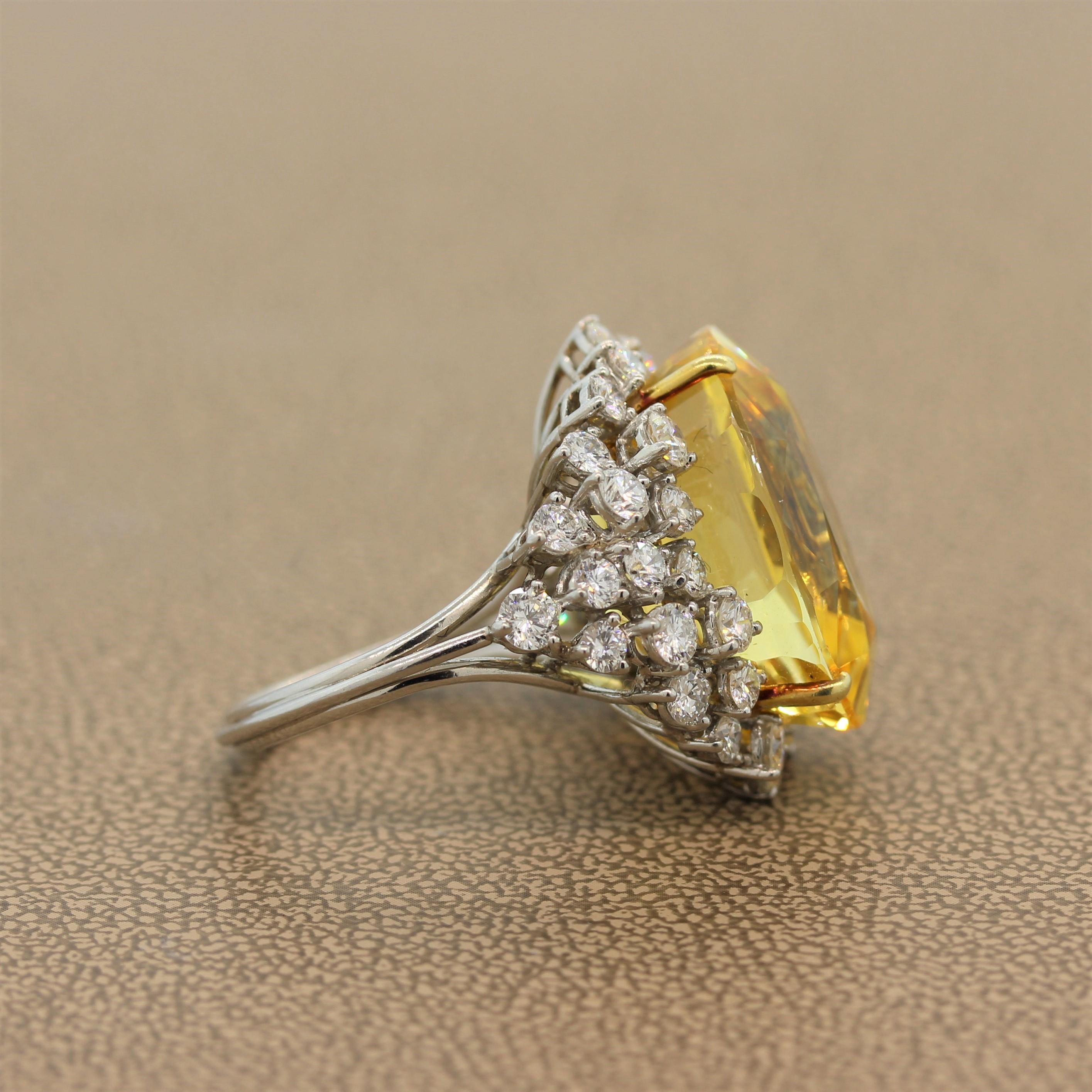 Women's Yellow Sapphire Diamond Platinum Ring, AGL Certified