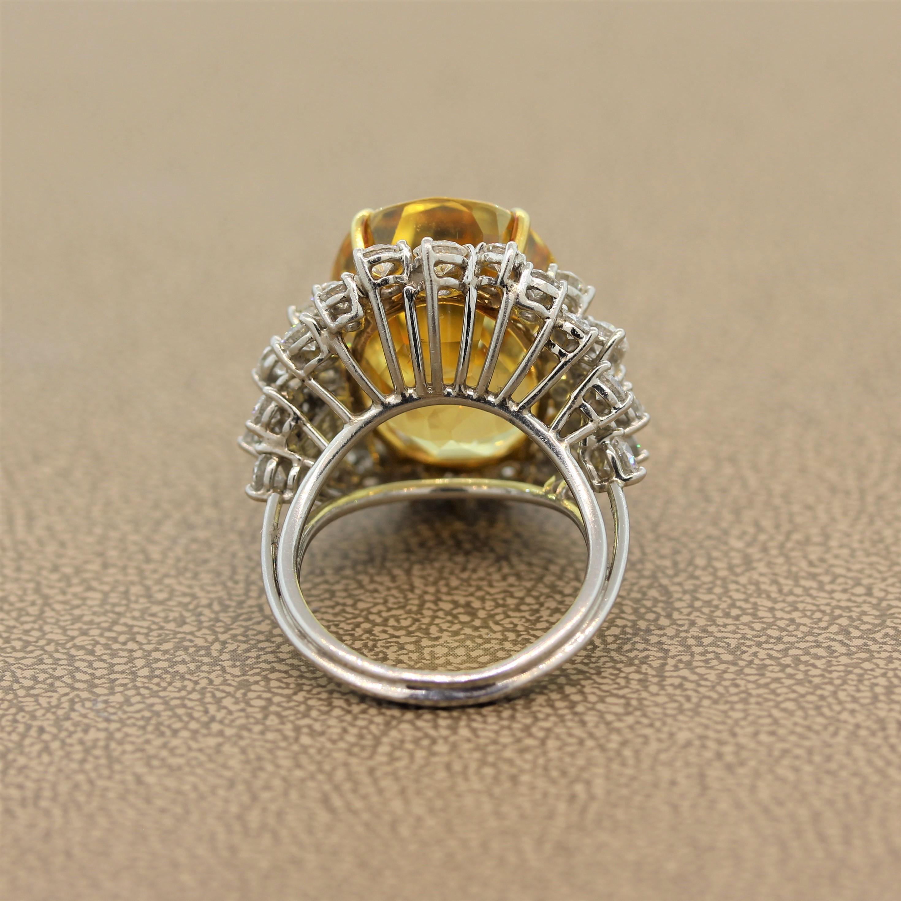 Yellow Sapphire Diamond Platinum Ring, AGL Certified 1