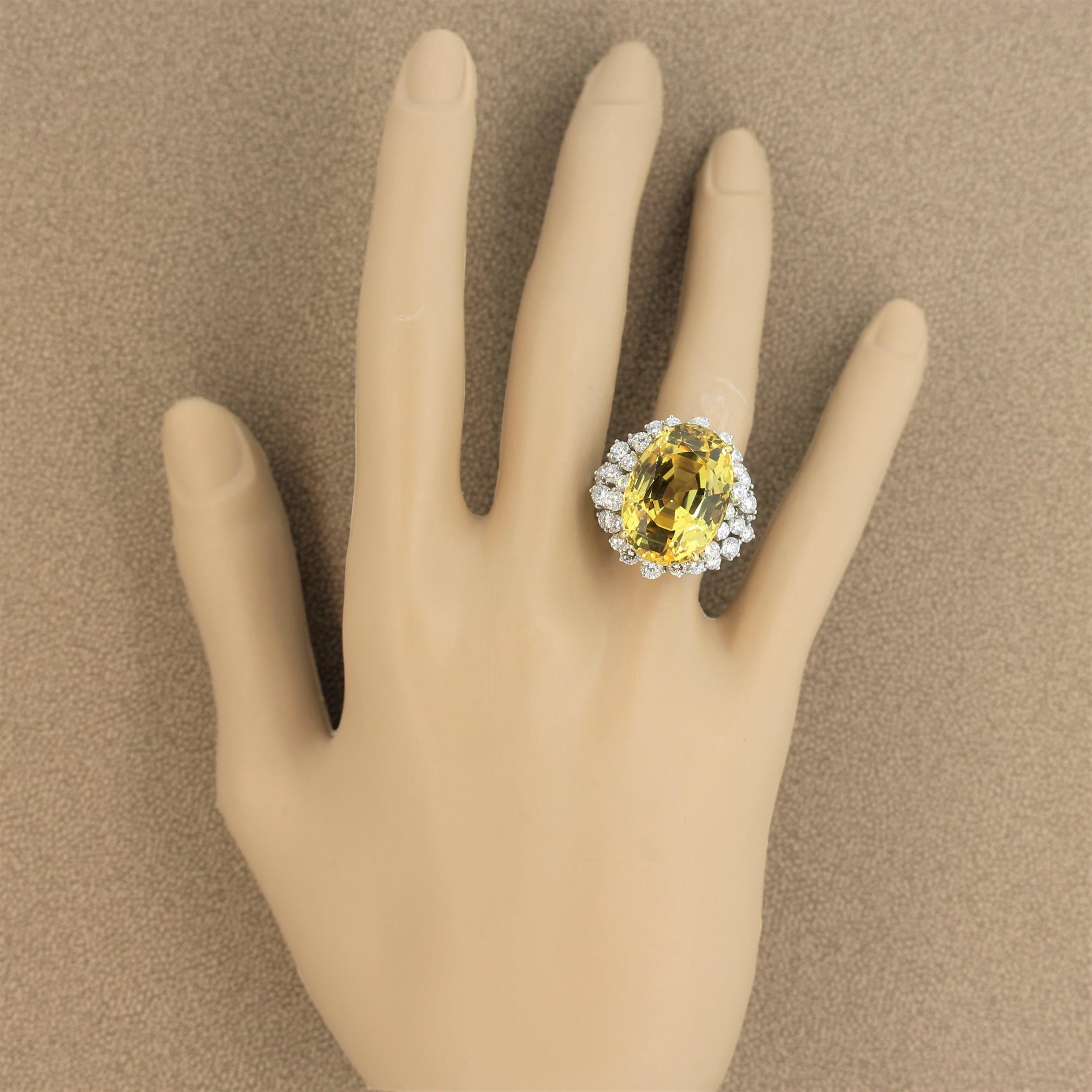 Yellow Sapphire Diamond Platinum Ring, AGL Certified 2