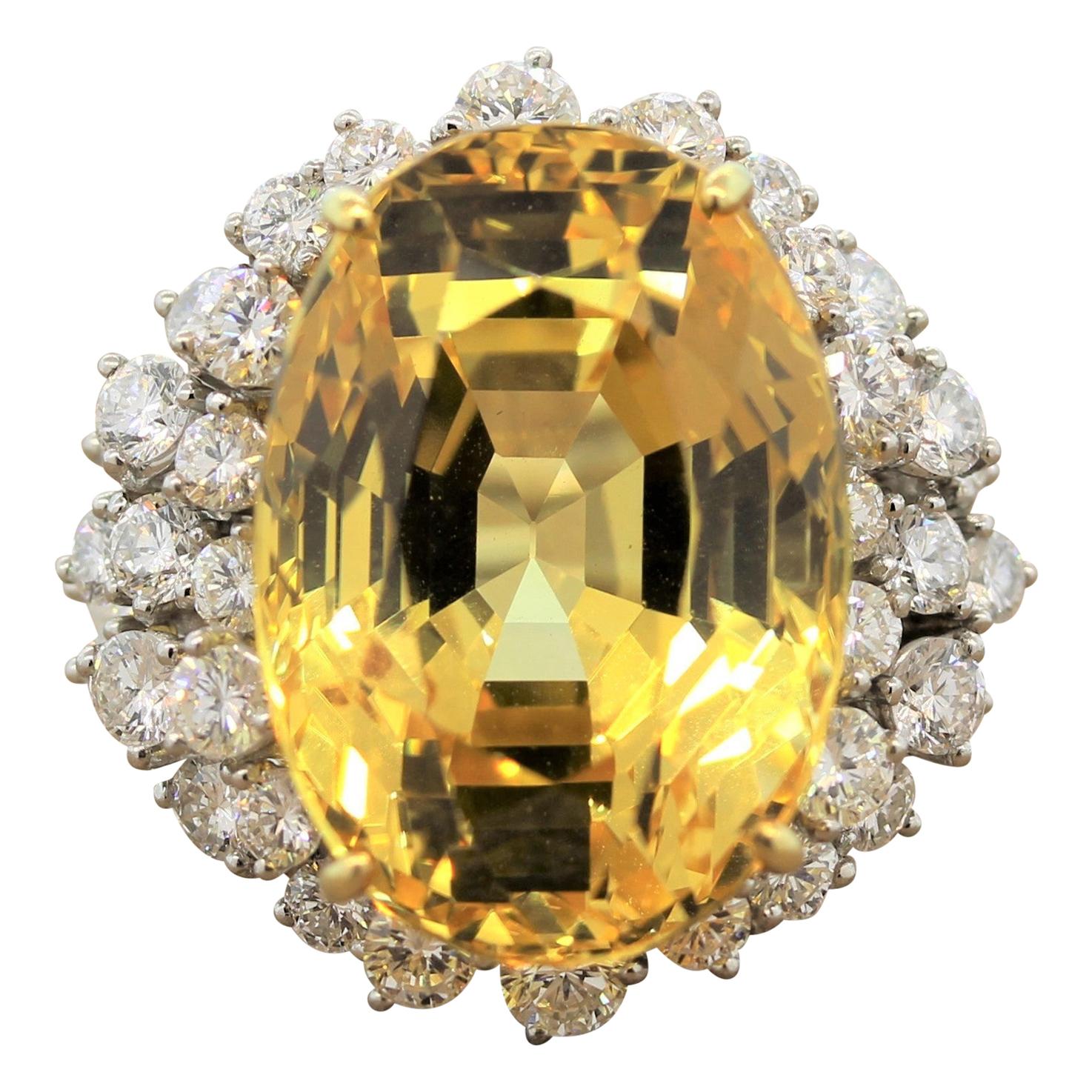 Yellow Sapphire Diamond Platinum Ring, AGL Certified