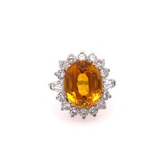 Yellow Sapphire & Diamond Platinum Ring
