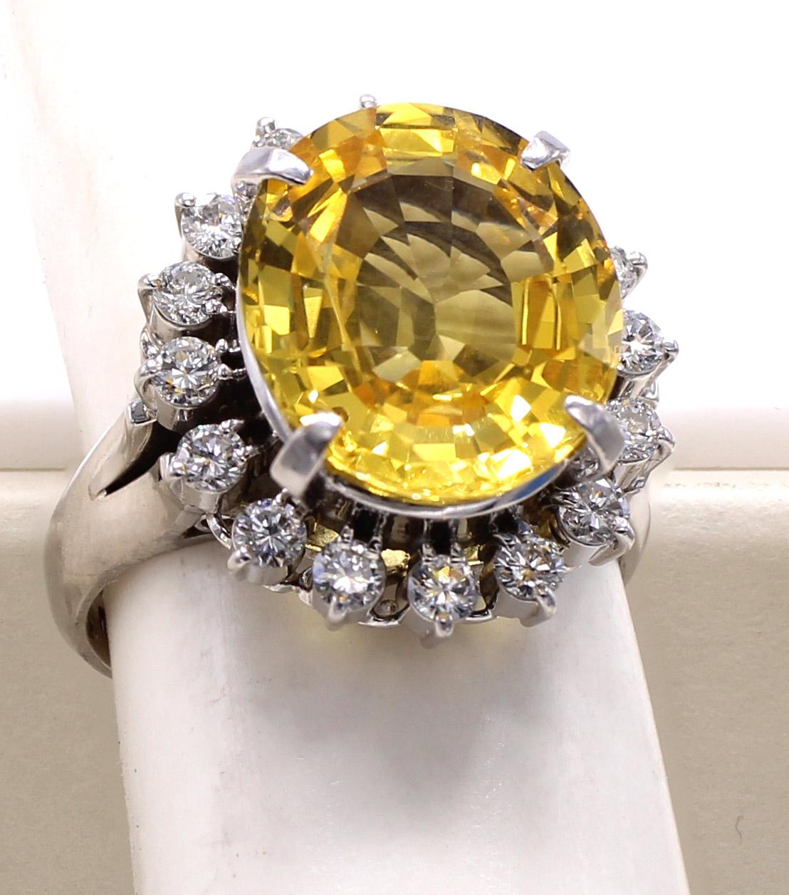 Women's or Men's Yellow Sapphire Diamond Platinum Ring For Sale
