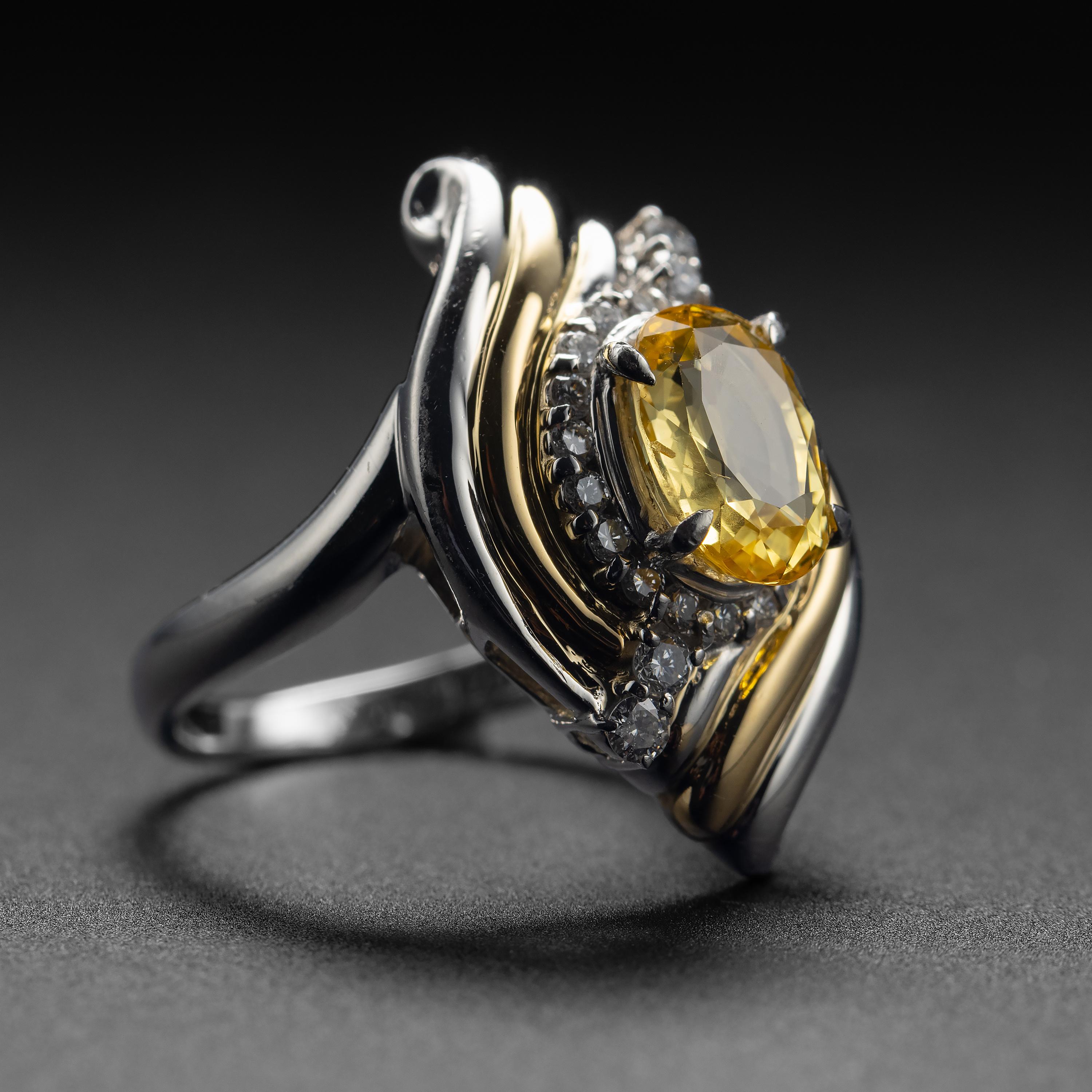 Gelber Gelber Saphir & Diamant Ring GIA zertifiziert No-Heat (Kunsthandwerker*in) im Angebot