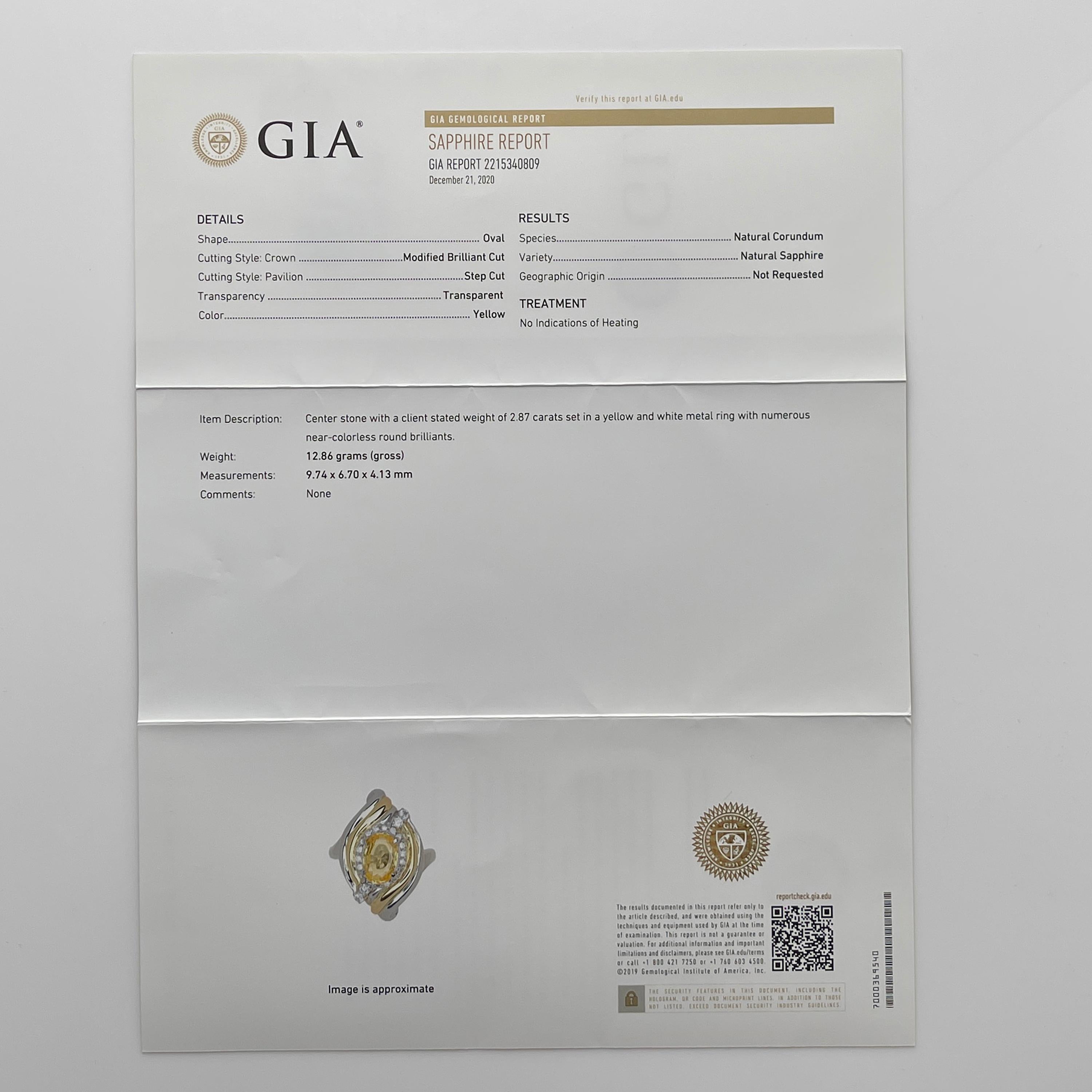 Gelber Gelber Saphir & Diamant Ring GIA zertifiziert No-Heat im Zustand „Hervorragend“ im Angebot in Southbury, CT