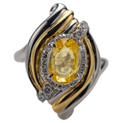 Yellow Sapphire & Diamond Ring GIA Certified No-Heat