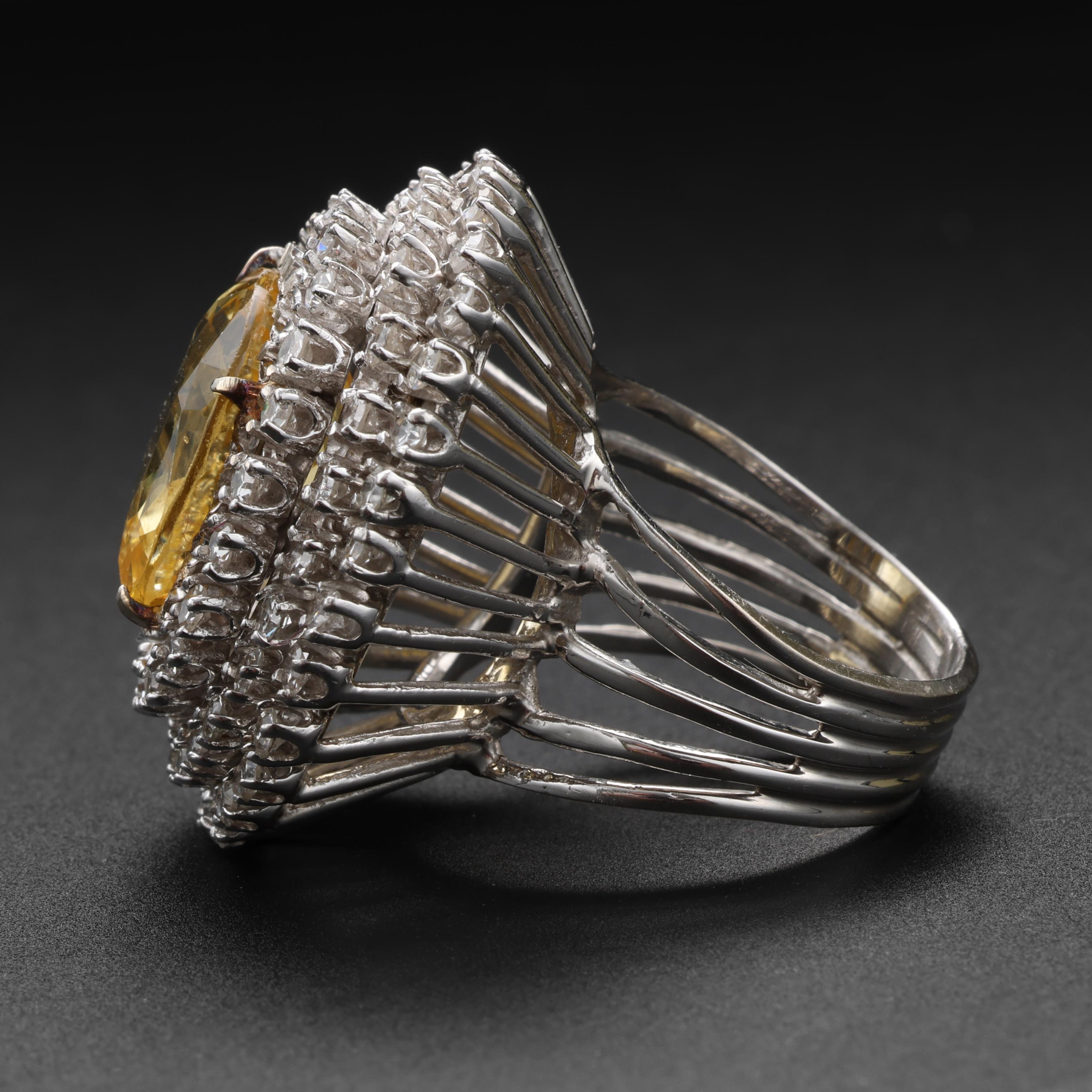 Retro-Ring mit gelbem Saphir und Diamant, GIA-zertifiziert, unbehandelt 12,5 Karat für Damen oder Herren im Angebot