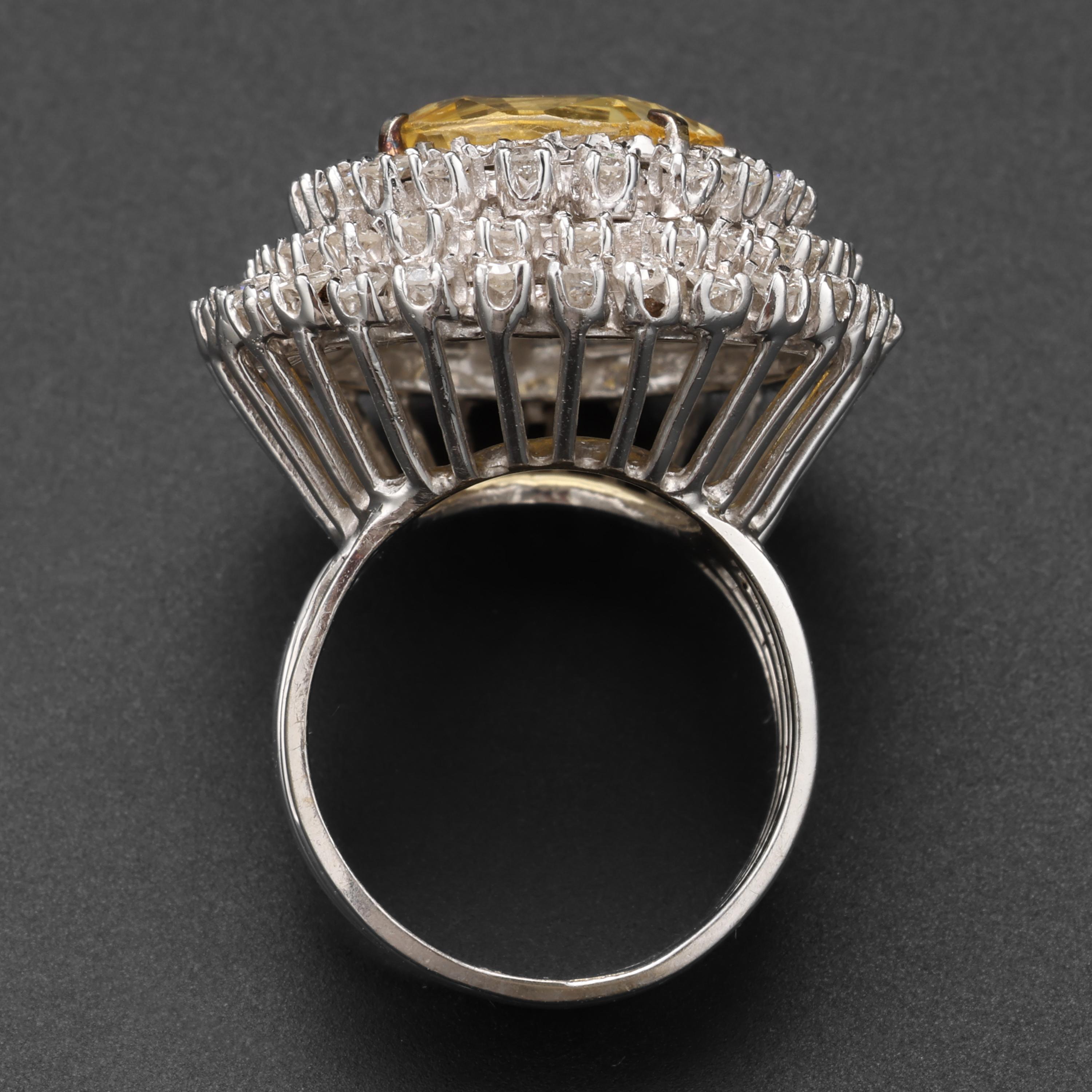 Yellow Sapphire & Diamond Ring Retro GIA Certified No-Heat 12.5 Carats For Sale 1