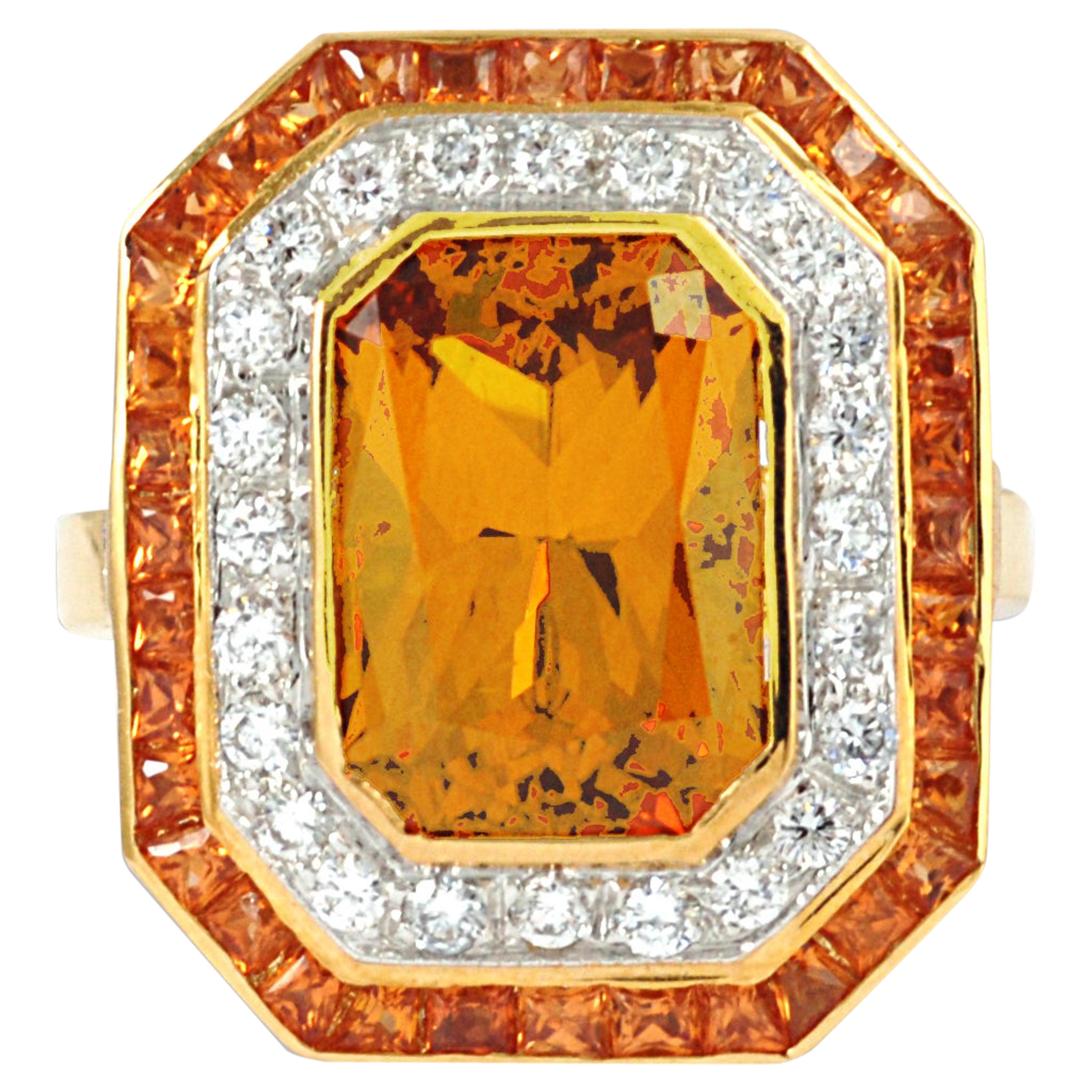 Yellow Sapphire, Diamond Ring Set in 18 Karat Gold Settings For Sale