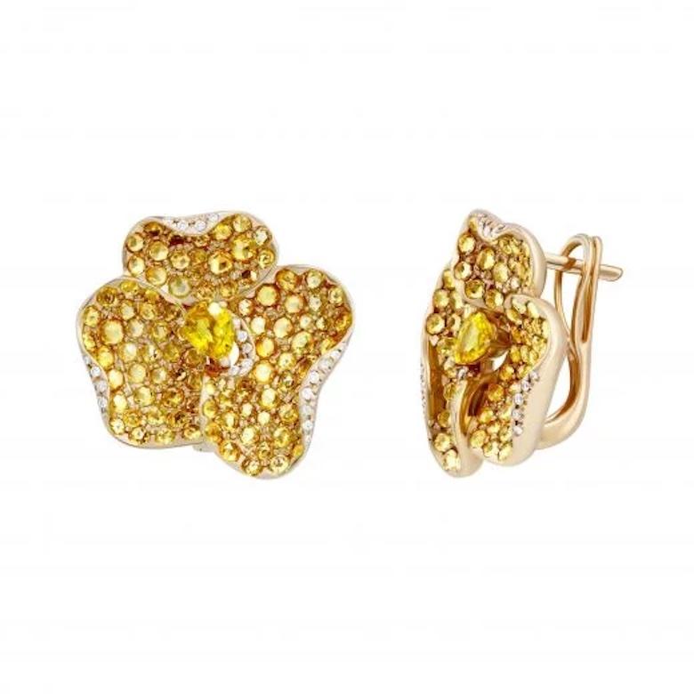 Yellow Sapphire Diamond Rose 14k Gold Earrings for Her In Fair Condition For Sale In Montreux, CH