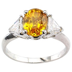 Vintage Yellow Sapphire Diamond Three-Stone Platinum Ring