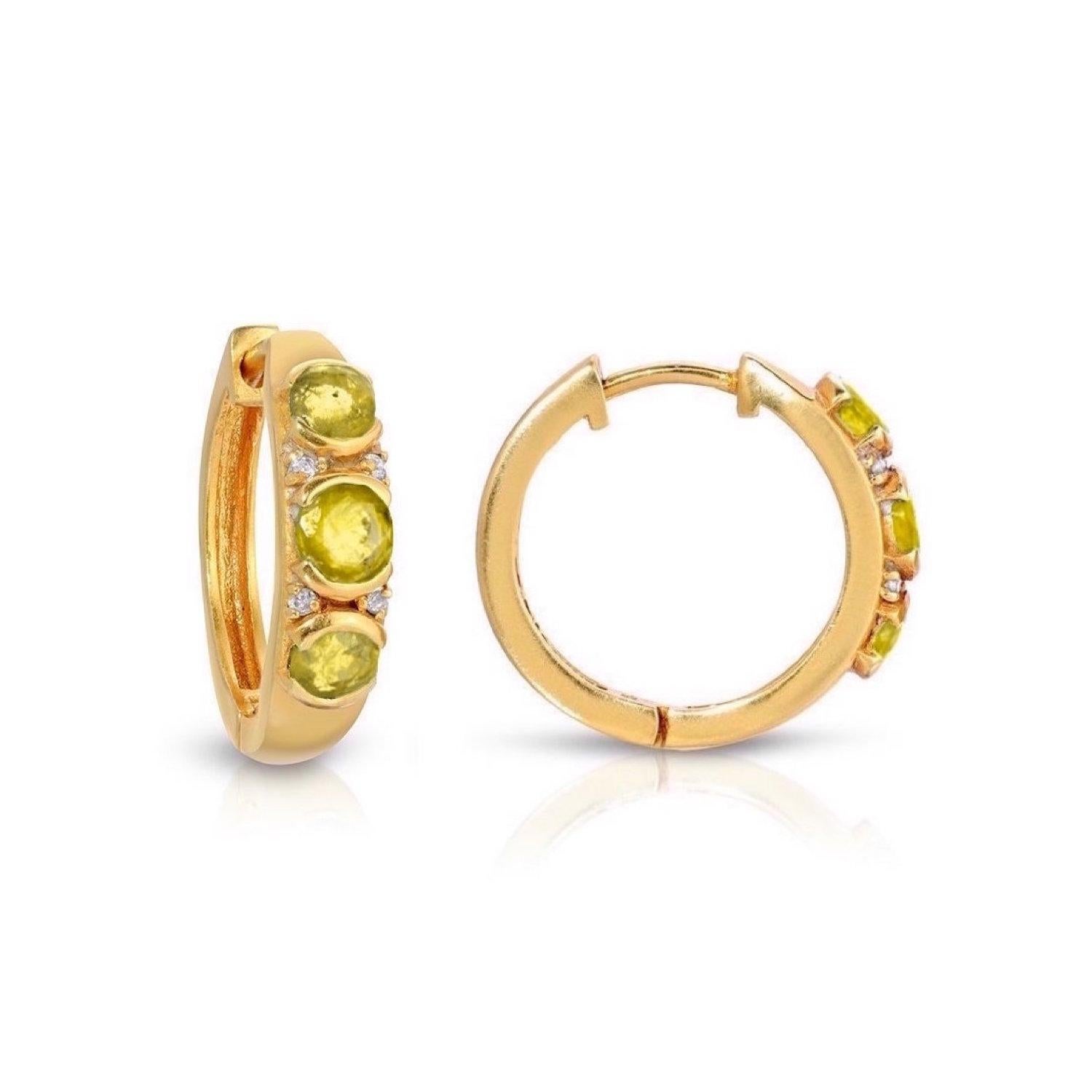 Mixed Cut Yellow Sapphire Diamond Trio Hoop Earrings For Sale