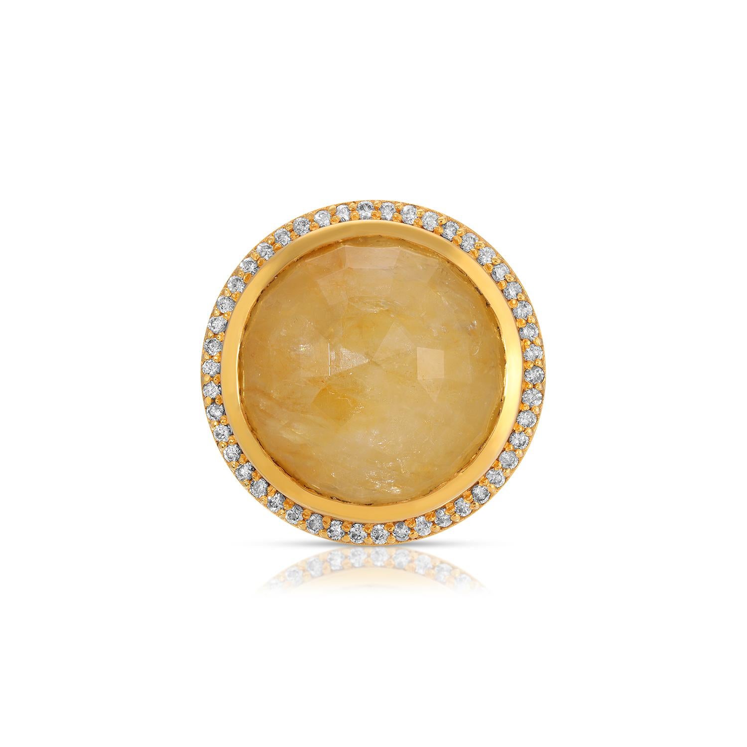 Yellow Sapphire Diamond UFO Cocktail Ring featuring a certified Burmese yellow sapphire and brilliant cut diamond cocktail ring crafted with exceptional attention to detail and creating a truly spectacular piece of high jewelry. The stunning