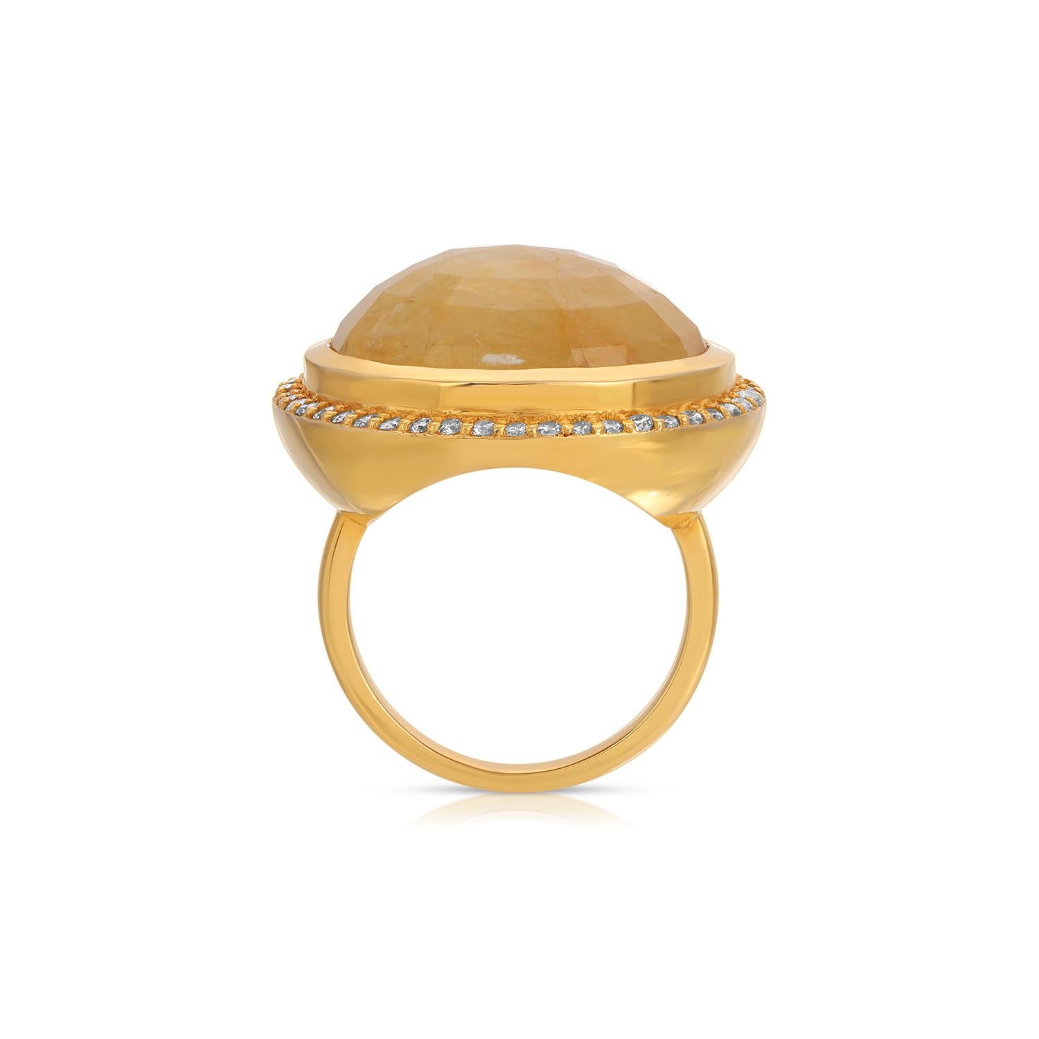 Modern Yellow Sapphire Diamond UFO Cocktail Ring For Sale