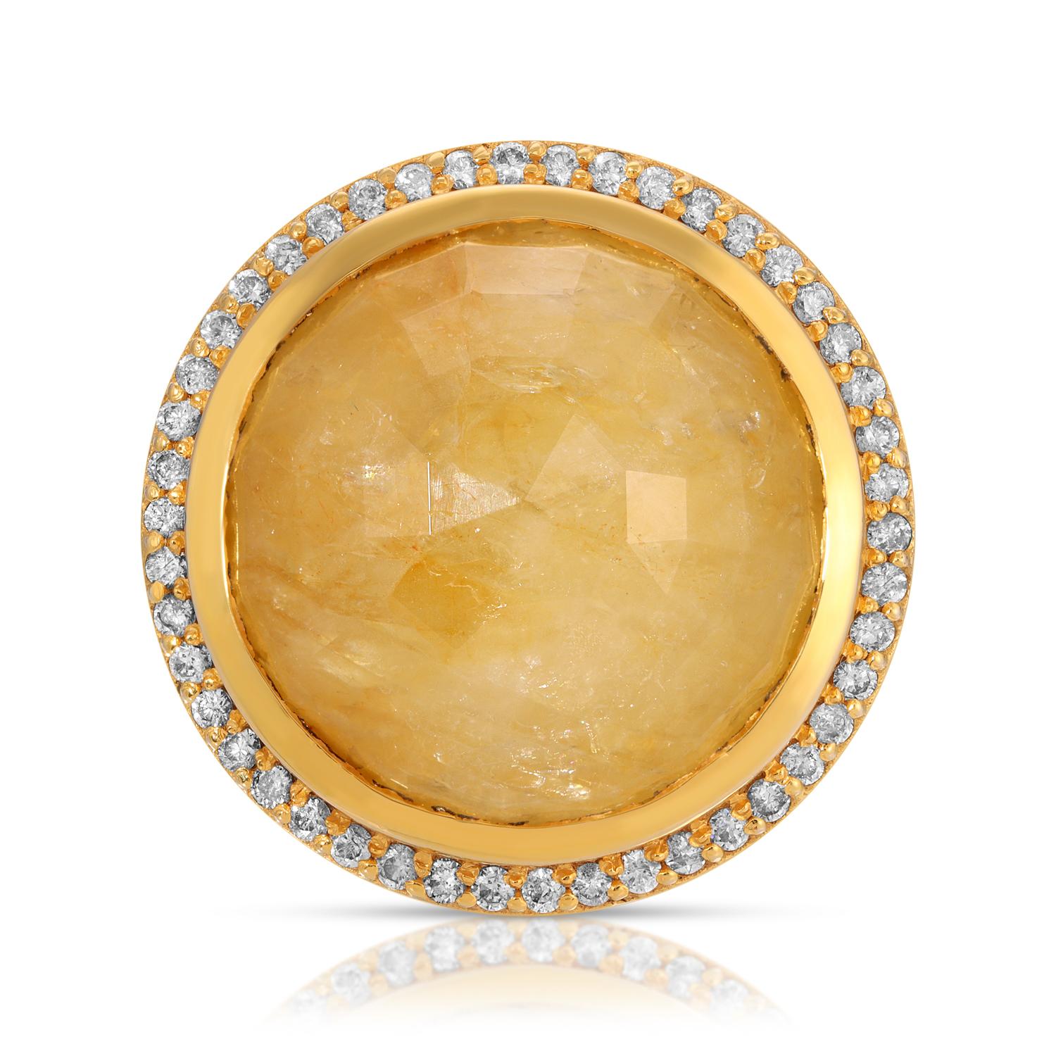 Cabochon Yellow Sapphire Diamond UFO Cocktail Ring For Sale