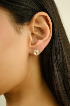 Yellow Sapphire & Diamond Vintage Halo Stud Earrings 2.04 Carat 14K White Gold