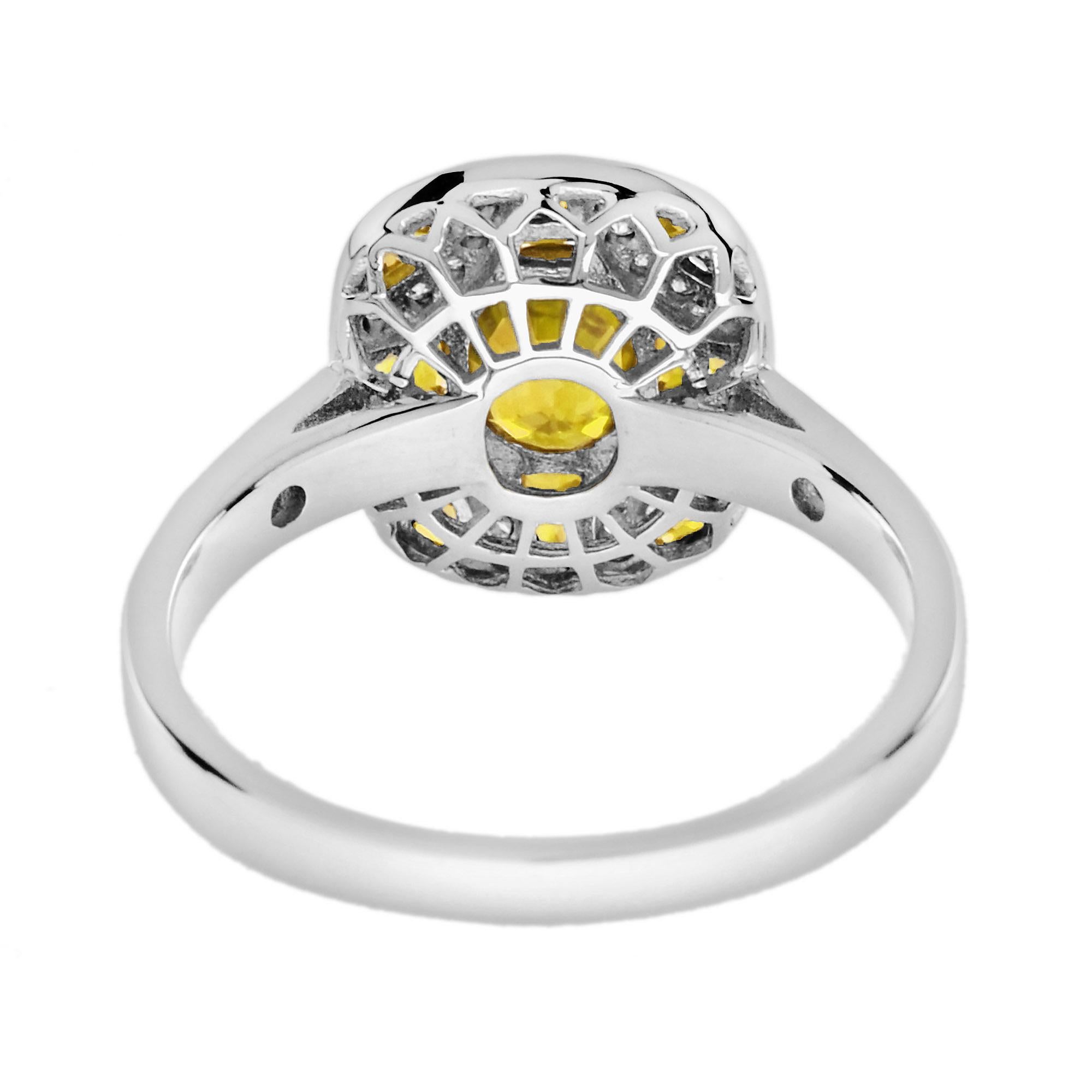 Zafiro Amarillo y Diamante Anillo de Oro Blanco Estilo Art Decó de Inspiración Vintage en Nuevo estado para la venta en Oakton, VA